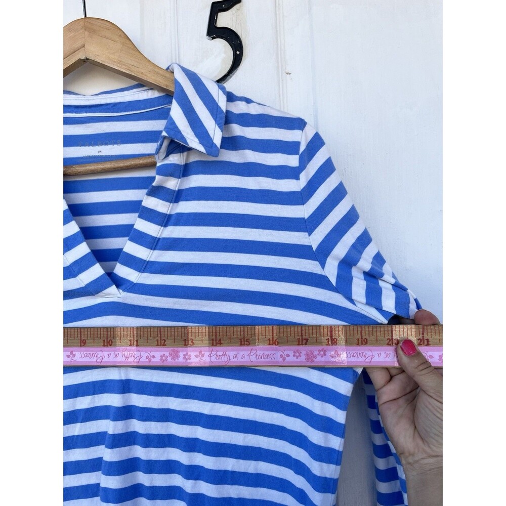 Talbots 100% Cotton Blue White Striped Collared Pullover Long Sleeve Top M - Picture 4 of 12